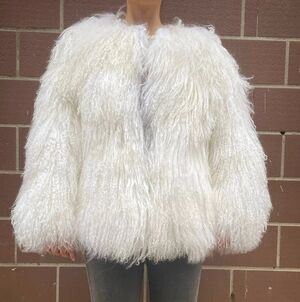 Genuine Mongolian Lamb Fur White Jacket Size M